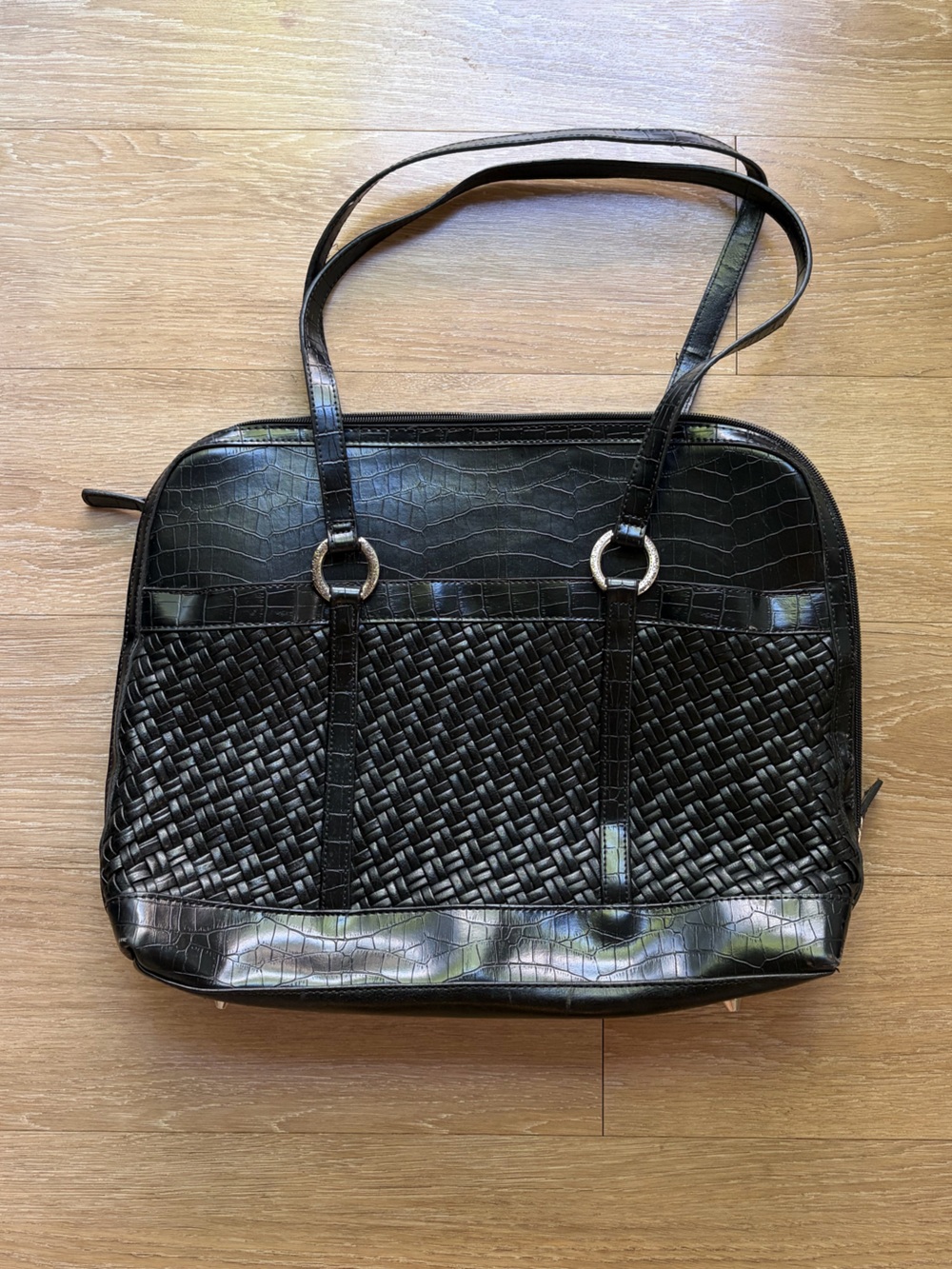 Coldwater Creek Woven Leather Hampton Laptop Work Tote Bag